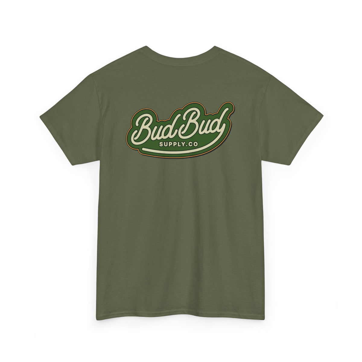 Bud Bud Supply Co. Logo Tee — Retro Green Script Chest & Back Shirt