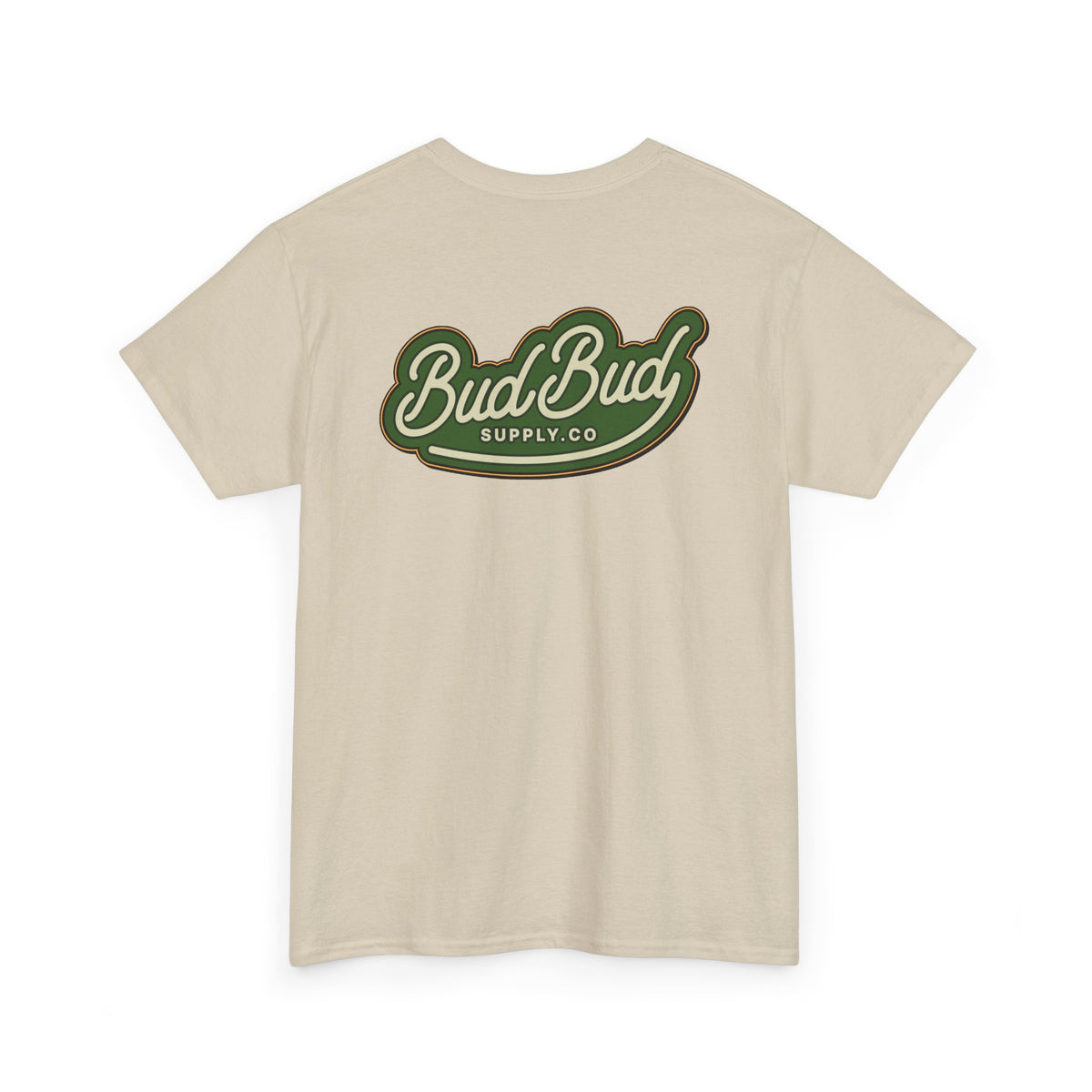 Bud Bud Supply Co. Logo Tee — Retro Green Script Chest & Back Shirt
