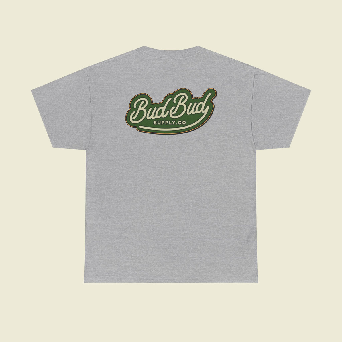 Bud Bud Supply Co. Logo Tee — Retro Green Script Chest & Back Shirt
