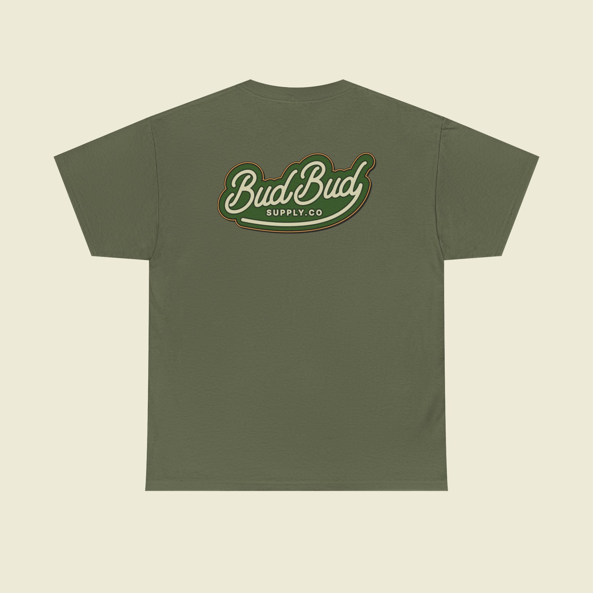 Bud Bud Supply Co. Logo Tee — Retro Green Script Chest & Back Shirt