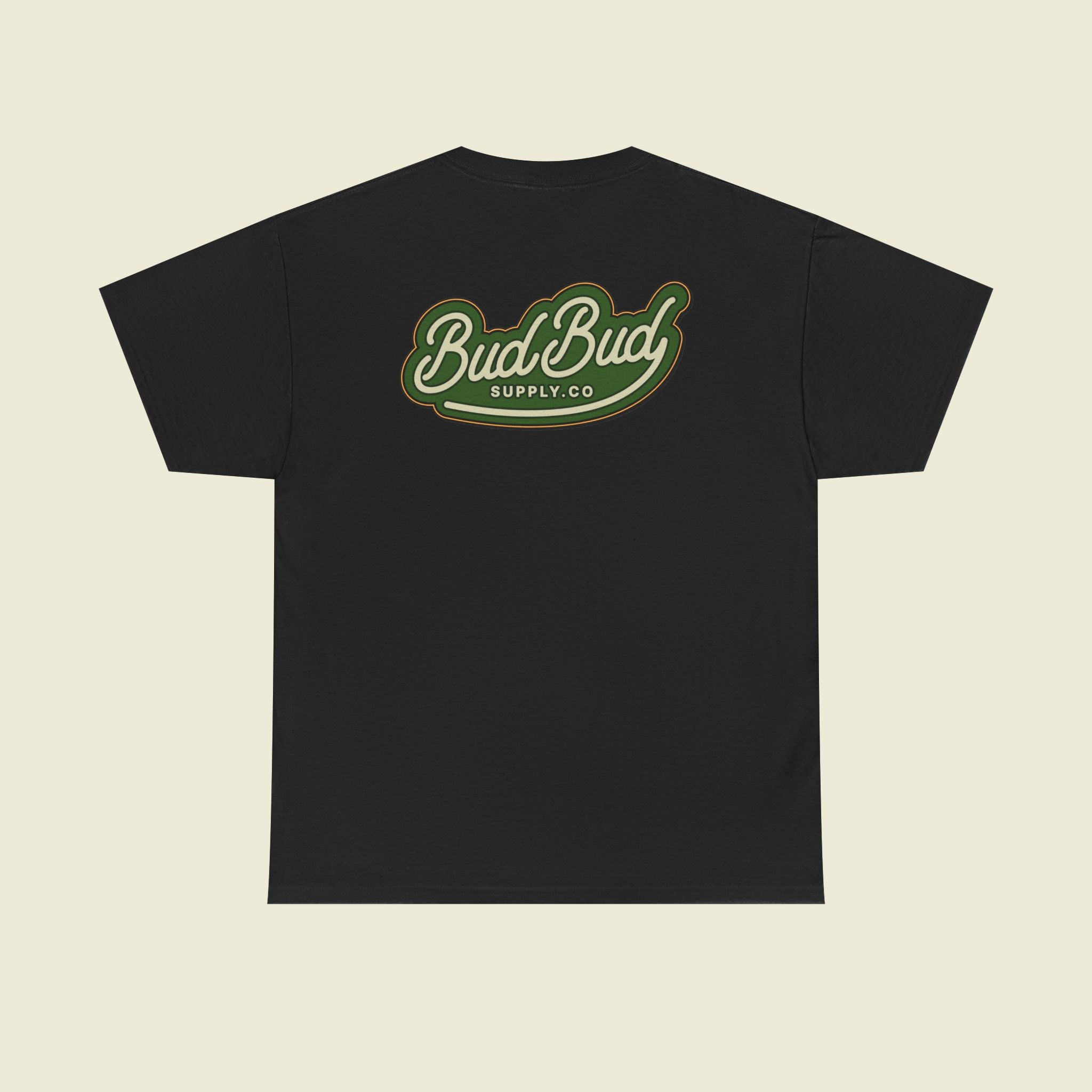 Bud Bud Supply Co. Logo Tee — Retro Green Script Chest & Back Shirt