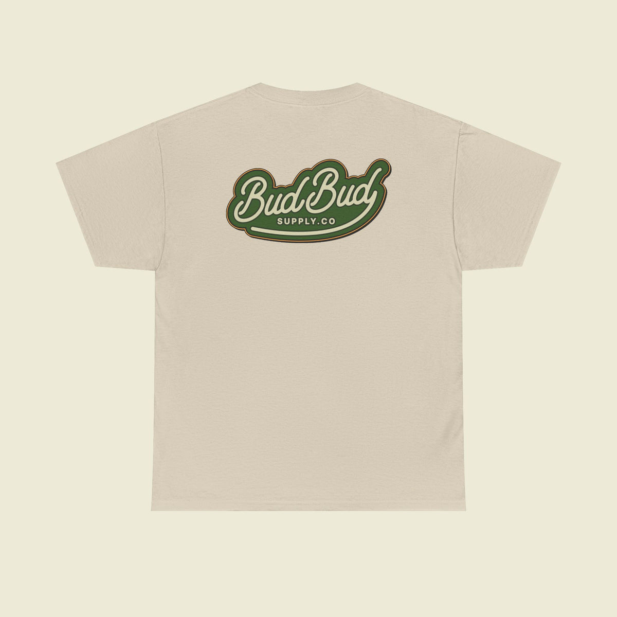 Bud Bud Supply Co. Logo Tee — Retro Green Script Chest & Back Shirt
